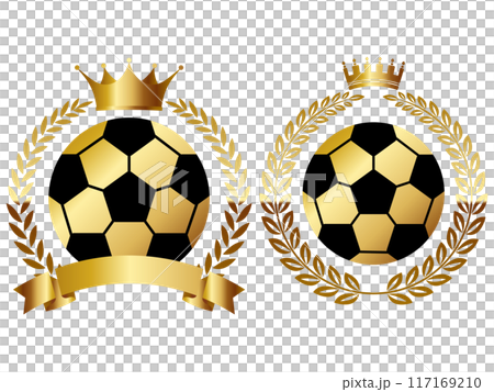 Set of 2 soccer ball emblems, gold 117169210