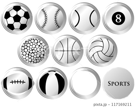 ボールのアイコンセット シルバー ボールのアイコンセット シルバー 117169211