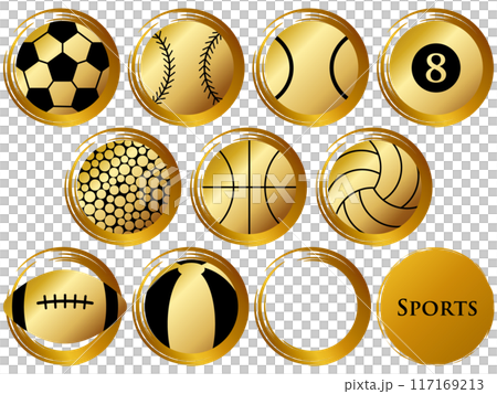 Ball icon set gold Ball icon set gold 117169213