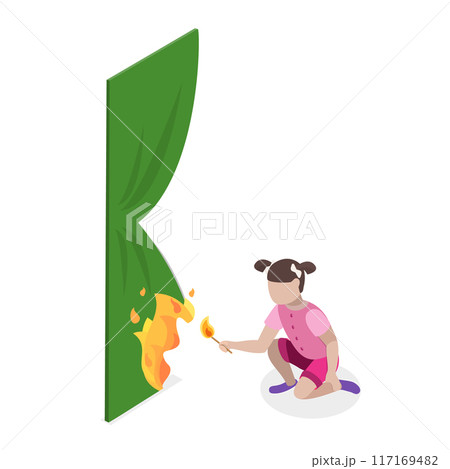 3D Isometric Flat Vector Set of Kids In Danger Situations, Children Safety. Item 6 117169482