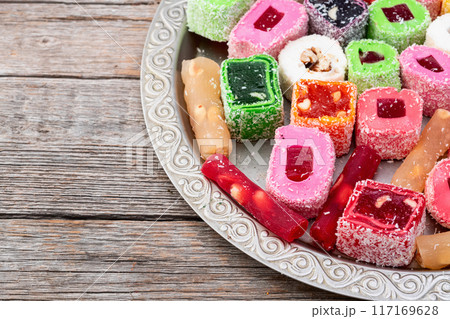 Turkish delight candy . Rahat lokum photography Turkish delight candy . Rahat lokum photography 117169628