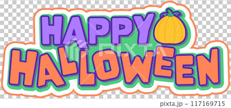 Kid hand drawn cute and colorful happy halloween elements typography 117169715