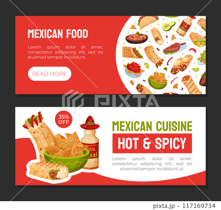 Traditional Mexican Dish Banner Design with Food Vector Template 117169734