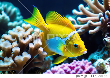 Colorful tropical fish on the background of a coral reef. 117170156