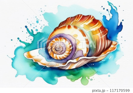 a beautiful colorful watercolor image of a seashell a beautiful colorful watercolor image of a seashell 117170599