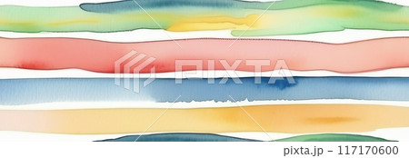 A banner with bright watercolor horizontal stripes on white background A banner with bright watercolor horizontal stripes on white background 117170600