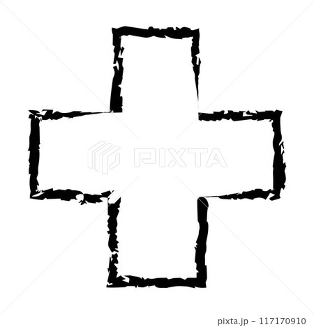 Cross texture symbol element, plus sign outline border grunge shape icon, decorative doodle for design 117170910