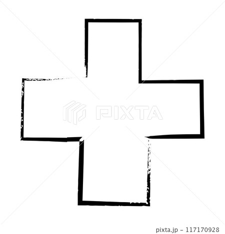 Cross texture symbol element, plus sign outline border grunge shape icon, decorative doodle for design Cross texture symbol element, plus sign outline border grunge shape icon, decorative doodle for design 117170928
