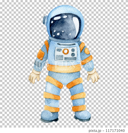 watercolor drawing, astronaut. cute cartoon illustration for children. travel to space watercolor drawing, astronaut. cute cartoon illustration for children. travel to space 117171040