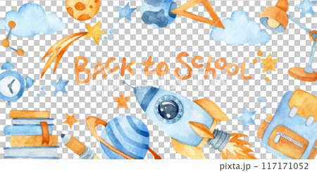 watercolor border, back to school. cute frame on the theme of education, school and space watercolor border, back to school. cute frame on the theme of education, school and space 117171052