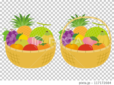 果物の入った大きな籠のイラストのセット 117172084