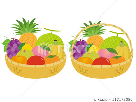 果物の入った浅めの籠のイラストのセット 117172086