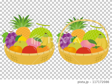 果物の入った浅めの籠のイラストのセット 117172086