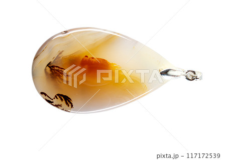 macro mineral stone pendant pendant Agata muschiata on a white background 117172539
