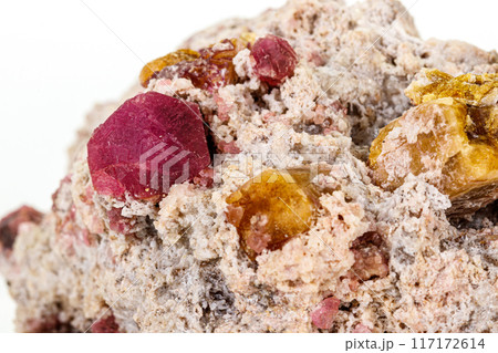 macro mineral tourmaline stone on white background macro mineral tourmaline stone on white background 117172614