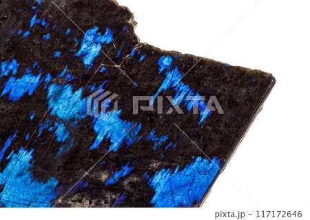 Macro of a stone Labradorite mineral on a white background 117172646