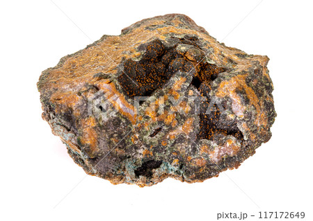 Macro stone mineral quartz with chlorite on a white background 117172649