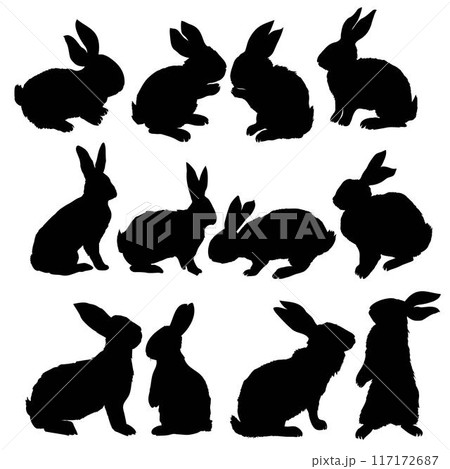 Silhouette of a sitting up rabbit, vector illustration 117172687