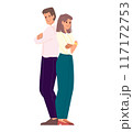 Successful cooperation and business team concept. Young man and woman business people partners standing together, meaning strength of unity 117172753