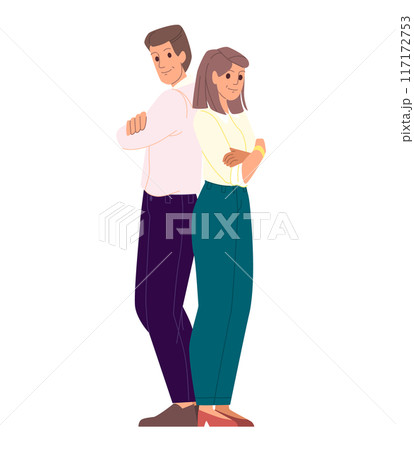 Successful cooperation and business team concept. Young man and woman business people partners standing together, meaning strength of unity 117172753