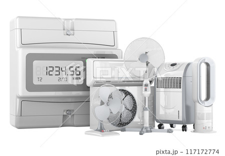 Electric meter with cooling system and climate control equipment, 3D rendering 117172774