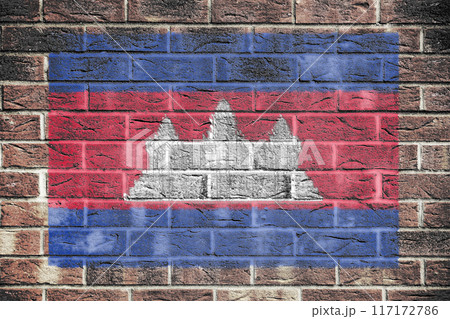 Cambodia flag on brick wall background 117172786