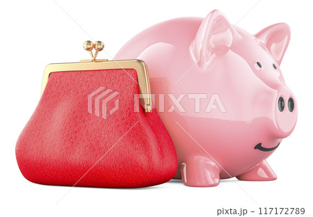 Piggy bank with coin purse, 3D rendering 117172789