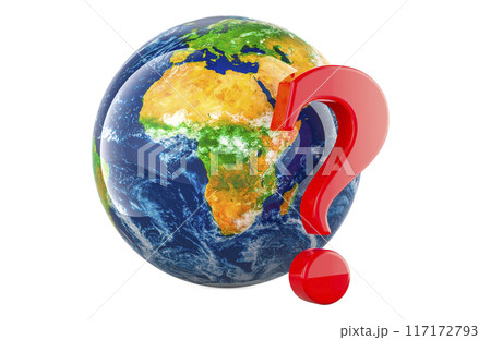 Question Mark with Earth Globe, 3D rendering Question Mark with Earth Globe, 3D rendering 117172793