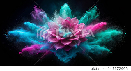 abstract background magical turquoise and fuchsia powder swirl reminiscent of a flower 117172903