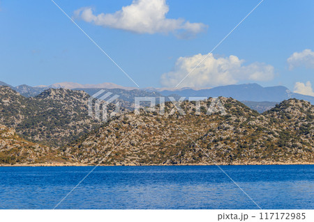 View of the Taurus mountains and the Mediterranean sea near Demre, Antalya province in Turkey 117172985