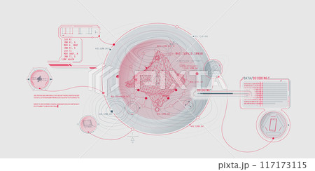 Futuristic geoscience HUD interface design with data decoding. Futuristic geoscience HUD interface design with data decoding. 117173115