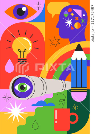 Idea, thinking out of the box, creativity and design concept background, banner, poster. Geometrical 117173497