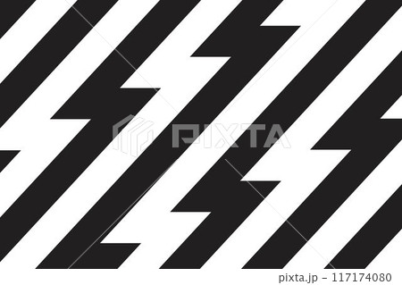 Black and white zigzag lines wallpaper. Thunderbolt background. Electric power, flash light, jagged stripes banner. Superhero, boom, speed or shock anime cartoon print. Vector graphic illustration Black and white zigzag lines wallpaper. Thunderbolt background. Electric power, flash light, jagged stripes banner. Superhero, boom, speed or shock anime cartoon print. Vector graphic illustration 117174080