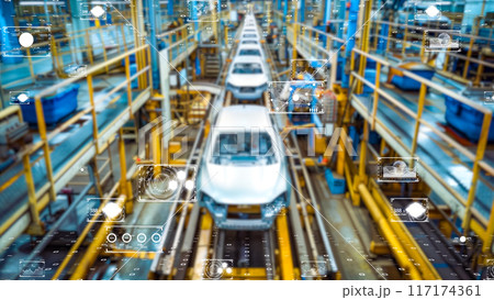 デジタル環境が備えた次世代自動車製造ラインのイメージ。 デジタル環境が備えた次世代自動車製造ラインのイメージ。 117174361