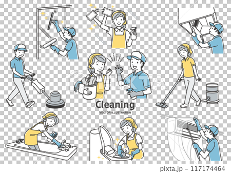 ハウスクリーニングのスタッフの男女のイラストパターン 117174464