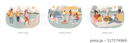 Vacation activities isolated concept vector illustration set. Vacation activities isolated concept vector illustration set. 117174969