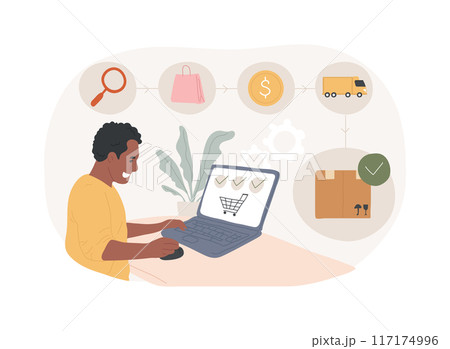 E-Commerce order processing isolated cartoon vector illustrations. E-Commerce order processing isolated cartoon vector illustrations. 117174996