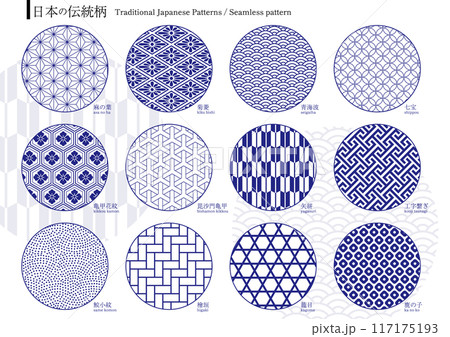 日本の伝統柄　12種類セット　シームレスパターン 117175193