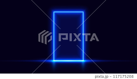 Neon door, blue glowing portal, futuristic arch, magic gate background. 117175208