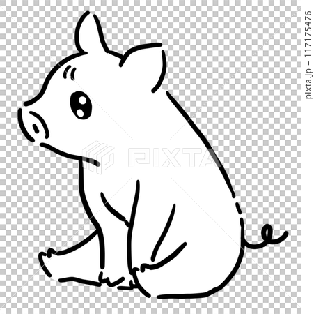 Sitting piglet with round eyes, black and white 117175476