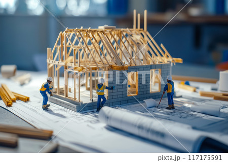 建設中の家のリアルなジオラマ 117175591