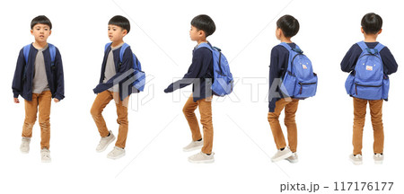 リュックの小学生男の子の全身人物切り抜き素材 117176177