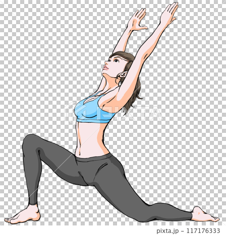 Yoga_年輕女子做新月姿勢 Yoga_年輕女子做新月姿勢 117176333