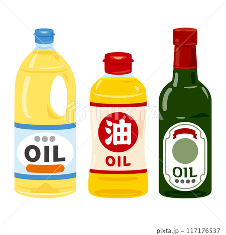 ボトルに入った食用油セット 文字あり ボトルに入った食用油セット 文字あり 117176537