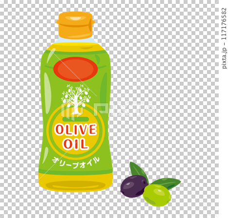 ボトルに入ったオリーブオイルとオリーブの実 ボトルに入ったオリーブオイルとオリーブの実 117176582
