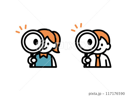虫眼鏡で観察する高校生のイラスト 117176590