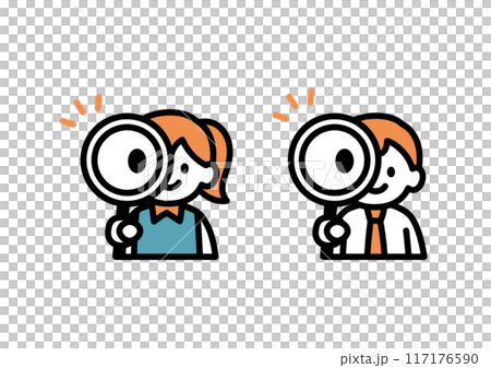 Illustration of a high school student observing with a magnifying glass 117176590