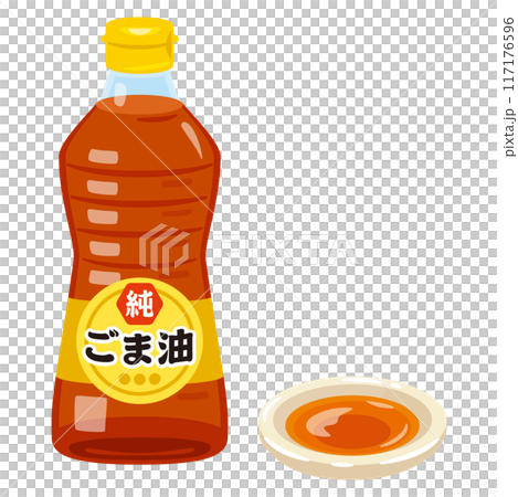 Sesame oil in a bottle and in a small dish 117176596