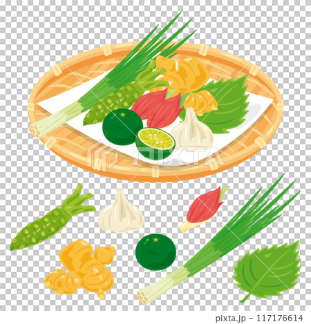 Various condiments in a colander 117176614