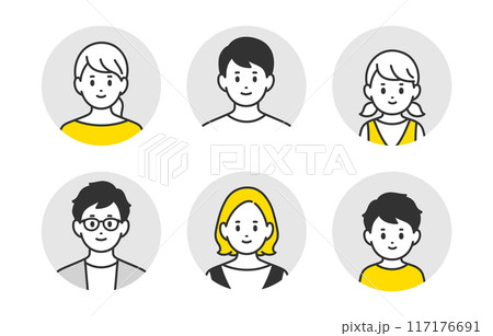 子育て世帯・家族の顔アイコンセット【人物ベクターイラスト素材】 子育て世帯・家族の顔アイコンセット【人物ベクターイラスト素材】 117176691